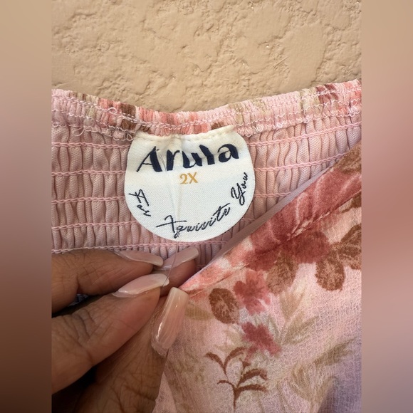 Arula women’s pink Floral Print Maxi Dress with Puff Sleeves- NWT Size 2X - Picture 3 of 10